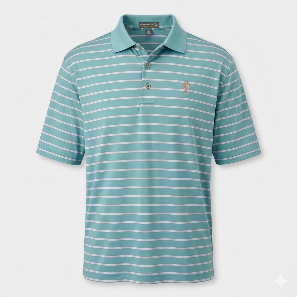 Peter Millar Whistling Straits Golf Polo Shirt Men's XXL Blue Pink Stripe Logo